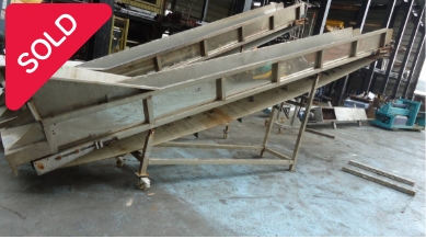 油谷 №6202 ステンレス ベルトコンベア 200V 長さ5000㎜ 幅500㎜ リブ付き 搬送コンベアー 中古 ベルコン ベルトコンベヤ バラもの リブ