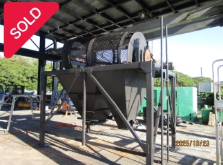 油谷 №4000 ふるい機 スクリーン 回転式 ドラム 篩機 フィーダー トロンメル 選別 分別 土 産廃 腐葉土 肥料 チップ 三相200V 7.5KW 中古