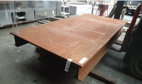 油谷 №4037 作業台 天板厚み40㎜ 横手3060㎜×幅1535㎜×高さ285㎜ 定盤 鉄製 鉄工 ワークテーブル 頑丈 大型 中古 加工台 溶接 制作モノ